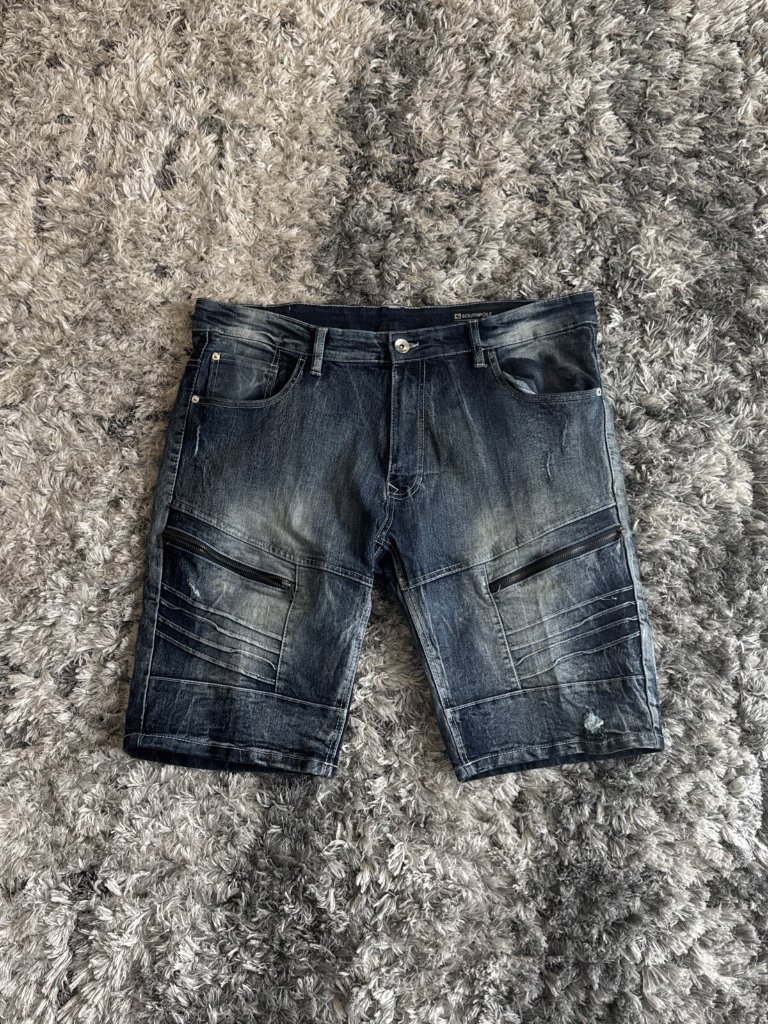 Southpole Blue Slim Denim Jean Shorts 36 Faded Pocketed Zippered Y2k